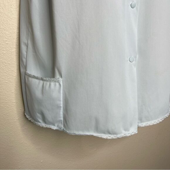 Vintage 80s Shadowline Pajama Top Light Blue Lace Trim Button Up Women Medium - Picture 5 of 13
